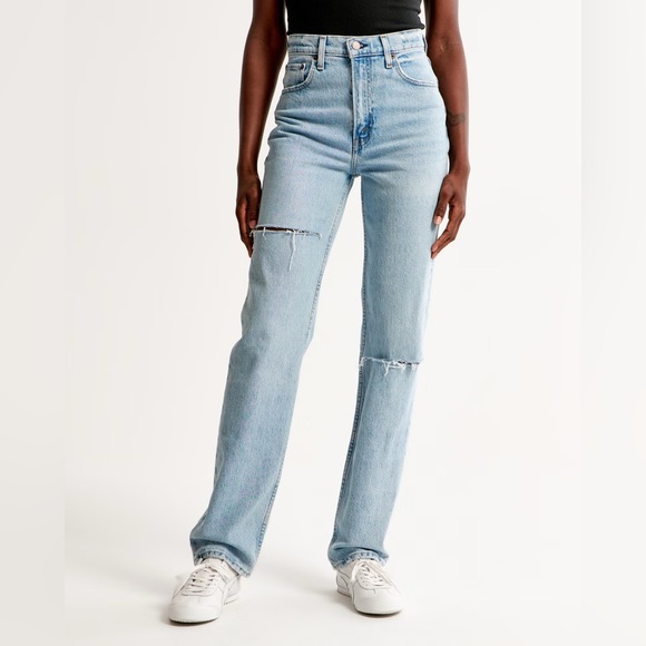 NWT Abercrombie & Fitch Ultra High Rise 90s Straight Jean in Light Destroyed 6 - Picture 7 of 13